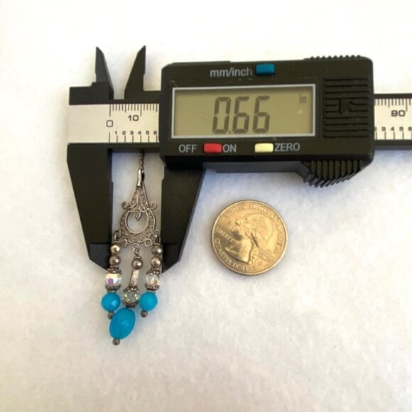 Sterling Silver 925 Blue Glass Beaded Filigree Fringe Chandelier Dangle Earrings - Picture 13 of 15